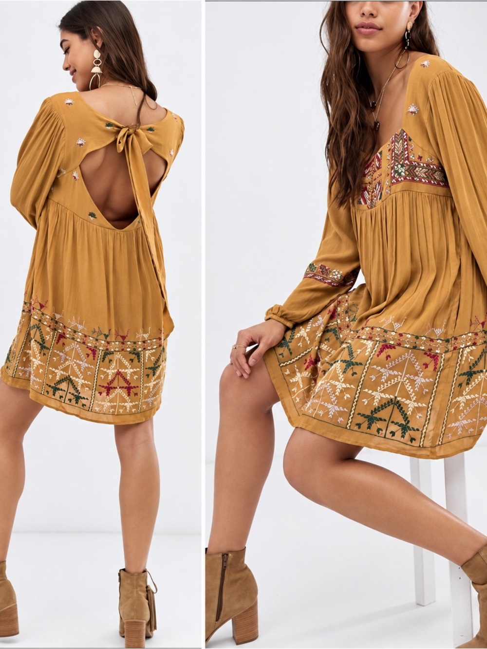 🌺Free People Rhiannon Embroidered Boho Mini Dress